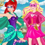 Dress Up Ariel and Barbie to Become Super Heroes in Disney Super Princess Game at Maky.club